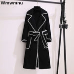 Oversized 4xl Fall Winter Woolen Long Coats Women's Lapel Slim Wool Blend Jackets With Belts Korean Elegant Thick Overcoats New