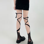 Jk Tie Lace Fishnet Stockings Irregular Split-toe Calf Socks Women's Middle Tube Socks Straps Summer Sexy Long Japanese Socks