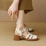 Vintage Fashion Women Sandals Office Ladies Pumps Chunk Heels Platforms Buckle Shoes Woman 2023 Summer