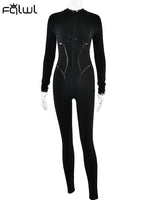 FQLWL Green Sexy Bodycon Long Sleeve Party Jumpsuits Summer Outfit Women 2023 Black Short Sleeve Rompers Casual Activewear