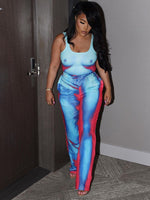FQLWL Streetwear 2 Two Piece Sets Tracksuit Women rave Outfits Sleeveless Crop Tops Pants Sets Print Tie Dye Matching Sets 2023