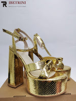 Gold Heels For Women Bow Knot Fashion Metalic Fashion Chunky Block Heel Sandals Ankle Strap Platform Sandals 2023 Summer New