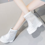 Summer New Fashion Slim Height Increasing Platform Cut Out Hollow Genuine Leather Women Ankle Short Modern Trouser Boots 230329