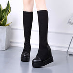 Spring Autumn Women Platform Height Increasing Long Boots Winter Lady Patchwork Breathable Concise Over The Knee Boots 221115