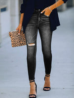 Mid-waist Blue Black Jeans Women Fashion Hole Ripped Jeans Women Skinny Washed Stretch Denim Pant Women Casual Denim Trousers