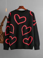 Heart Print Knitted Sweaters Women Winter Warm Oversize Thick Pullovers Female Casual Aesthetic O Neck Jumper Ladies Sueter