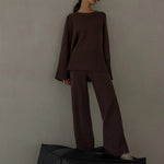 Winter Oversized Long Sleeve Women Knitted Tracksuits Wide Leg Pants Ladies Outfit Loungewear Streetwear Elegant Female 2 Piece