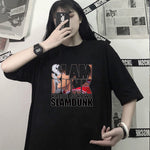 Black Japanese Trend Lovers T-shirt Female Cartoon Short Sleeve Oversize Two Round Neck Shirt