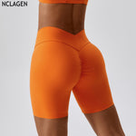 NCLAGEN Yoga Shorts Women's High Waist Hip Lift Fitness Running Tight Sports Shorts Leggings Gym Breathable  Squat Proof