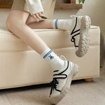 Spring Autumn Cotton Funny Harajuku Striped Women High Long Socks Kawaii Cute Japanese Sports Girls White Blue Cartoon Stockings