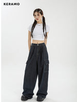 Summer Women Harajuku Cargo Baggy Blue Jeans Streetwear Hip Hop Oversize Casual Wide Leg Vintage Demin Pants Y2k Loose Trousers