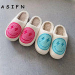 ASIFN Smile Face Slippers Women Men Fluffy House Cute Smile Print Gift Fleece Flat Ladies Indoor Winter Shoes