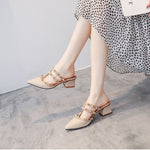 Women's Shoes Loafers 2023 Summer Style Leather Rivet Buckle Thick Heel Baotou Half Slippers Women Outerwear Sandals