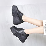 Summer New Korean Style Leisure Slim Super High Heels Platform Breathable Hollow Cross-tied Genuine Leather Women Casual Pumps