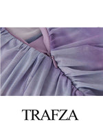 TRAFZA Female Hotsweet Sexy Dresses Gradient Color Slash-Neck Folds Sleeveless Zipper Summer Elegant And Pretty Women's Dresses