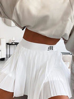 Waatfaak White Pleated Skirt Short Woman Elastic Waist Mini Skirts Sexy Casual Summer Embroidery Y2K Tennis Skirt New Preppy 90S