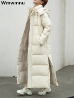 Winter Hooded Long Parkas Women Down Cotton Snow Wear Overcoat Thicken Warm Side Split Jackets New Loose Cotton Padded Chaqueta