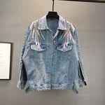 2023 New AutumnFashion Rivet Woman Denim Jacket Long Sleeve Female Jackets Jeans Coat Beading Tassel Denim Coat Outerwear