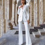 2023 New White Color Women Long Sleeve Pearl Beading Single Button Slim Office Lady Women's Set Celebrity Red Carpet Wear