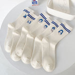 Spring Autumn Cotton Funny Harajuku Striped Women High Long Socks Kawaii Cute Japanese Sports Girls White Blue Cartoon Stockings