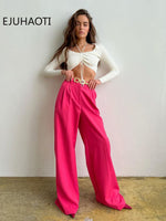 2023 New Spring Summer Women's Casual Straight Classic Green Black Rose Red High Waist Pants Korean Wide Leg Trousers For Women
