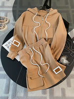 2023 Winter Skirt Set Women Fashion Solid Sweatshirt Hoodies and Skirt Two Piece Set Thick Long Sleeve Korean Casual Outfits