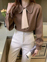 Zoki Japan Sweet Tie Casual Shirt Women Fashion Preppy Style Long Sleeve Blouse Korean All Match Female Solid Color Chic Tops