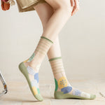 2023 New Fashion Woman Socks Summer Ultra-thin Transparent Crystal Silk Socks Harajuku Floral Retro Japanese Kawaii Cute Socks