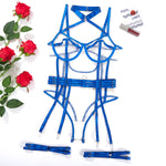 Ellolace Naked Open Crotch Bodysuit Sexy Lingerie Women Body Paychwork Tight Fitting Outfit Tulle Nude Lace Top With Garter