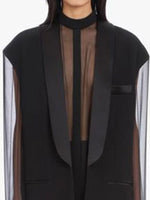 DEAT Fashion Women's Blazer Fake 2 Pcs O-neck Splicing Translucent Gauze Long Sleleve Suit Jackets Autumn 2023 New Tide 17A2746