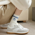 Spring Autumn Cotton Funny Harajuku Striped Women High Long Socks Kawaii Cute Japanese Sports Girls White Blue Cartoon Stockings