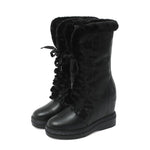 Winter New Outside Fashion Slim Height Increasing Platform Plush Inside Cross-tied Genuine Leather Women Mid-Calf Snow Boots