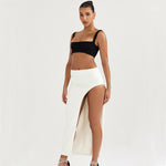 2022 New Summer Women Bodycon Bandage 2 Two Pieces Sets Sexy Spaghetti Strap Short Top &Midi Skirts Fashion Female Party Sets
