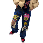 Women's 2023 Spring and Autumn New Spicy Girls Street Fashion Hip Hop Rock Letter Print Pattern Knee Hole Straight Leg Jeans