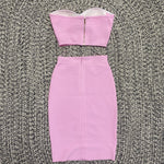 Top Quality Purple Celebrity Two Pieces Set Strapless Knee Length Rayon Bandage Dress Cocktail Party Dress Vestidos