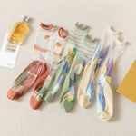 2023 New Fashion Woman Socks Summer Ultra-thin Transparent Crystal Silk Socks Harajuku Floral Retro Japanese Kawaii Cute Socks