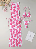 Halter 3pack Random Tropical Bikini Swimsuit Women Cover Up Swimwear Summer Beach Bathing Suit Bikini Set