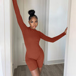Fashion Solid Basic Bodycon Long Sleeve Rompers Womens Playsuits White Pullover Collar Elegant Sexy Hot Streetwear Short Overall