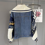 Stitching Denim Jackets Women's Spring Autumn Winter 2023 Trendy Fashion Coat Casual Loose Baseball Uniforms Open Stitch Jacket