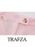 TRAFZA Woman Fashion Pant Suits Long Sleeve Pockets Jacket And High Waist Buttons Straight Pants Two Pieces Sets For Women