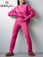 Women Sweater Suits Knitted Oversized Tracksuit Casual Long Sleeve Pullover High Waist Straight Pants Two Piece Sets Women 2023