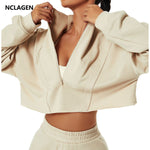 NCLAGEN Long Sleeve Sports Sweater Women Loose Fashion Stand Collar Zipper Crop Top Gym Training Casual Outdoor Running Blouse