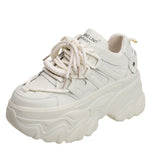 Autumn Women Chunky Sneakers Breathable Leather Casual Shoes 8CM Wedge Heels Platform Shoes Chaussures Femme Sports Dad Shoes