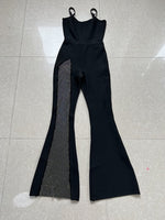 New Women Summer Sexy Crystal Diamonds Black Bodycon Flare Bandage Jumpsuit 2023 Celebrity Designer High Street Rompers