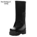 Spring Autumn Winter New Slim Height Increasing 12CM High Heels Platform Genuine Leather Women Knee-High Long Trouser Boots 0915
