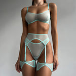 Sexy Bra and Panty Set Sensual Lingerie See Through Bra Kit Push Up Seamless Sheer Lace Intimate Soft Erotic Sets Garter