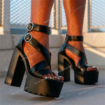 2023 New Arrivals Roman Retro Style Platform Sandals Shoes Woman Super High Heels Black Narrow Band Zipper Design Comfy Lady