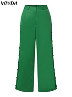 VONDA Elegant Long Trousers Wide Leg Pants Women 2023 Summer Side Buttons Down Casual Solid High Waist Streetwear Pantalon Femme