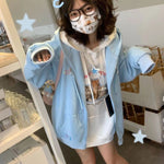Zip Up Hoodie Star Embroidery Hip Hop Hoodies Women Clothing Japanese Fashion Kawaii Loose Sweatshirt Clothes Tops Sweatshirt