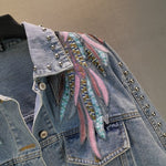 2023 New AutumnFashion Rivet Woman Denim Jacket Long Sleeve Female Jackets Jeans Coat Beading Tassel Denim Coat Outerwear